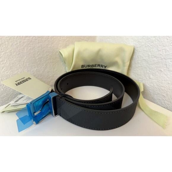 Burberry Reversible Check Belt Charcoal / Silver Mens  SIZE 34 WIDTH 35mm NWT - Picture 1 of 6